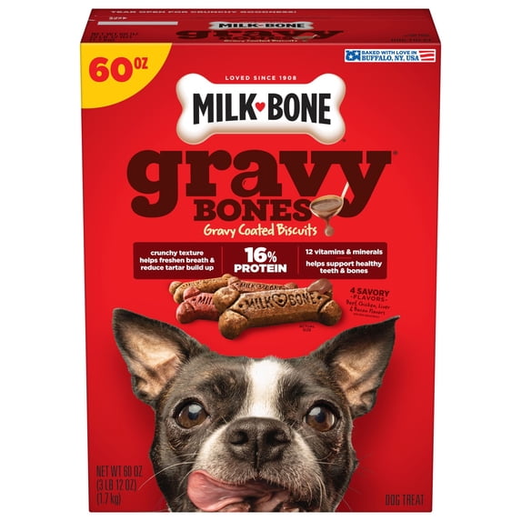 Milk Bone GravyBones Dog Biscuits, Gravy Coated Small Dog Treats, 60 oz Box