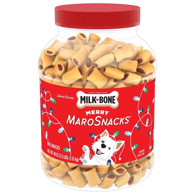 ミルクキャラメルスノードッグ マリームーン Milk Bone Merry MaroSnacks Holiday Dog Treats With Bone Marrow, 40