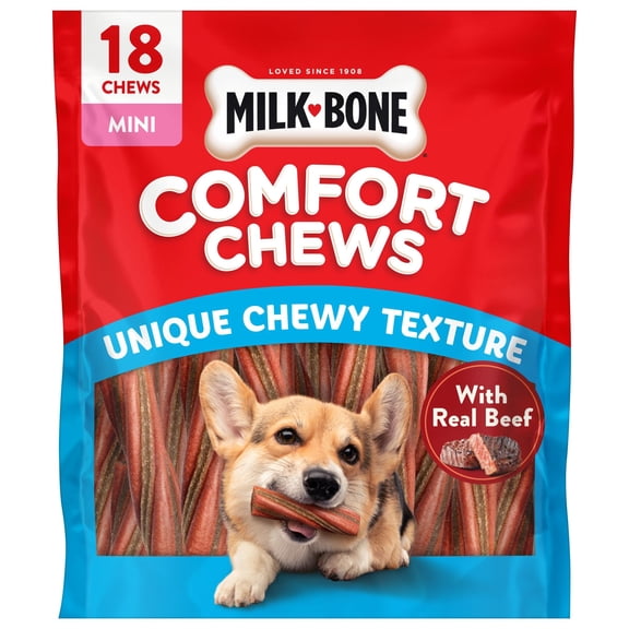 Milk Bone Comfort Chews, Mini Dog Chews with Unique Chewy Texture and Real Beef, 22.2 oz Bag (18 Chews)