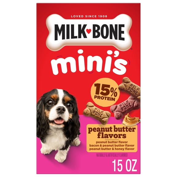 Milk Bone Minis Peanut Butter Flavor Dog Biscuits, Naturally & Artificially Flavored, 15 oz Box