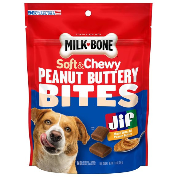 Milk Bone Peanut Buttery Bites Soft Dog Treats With Jif Peanut Butter, 11.8 oz Bag
