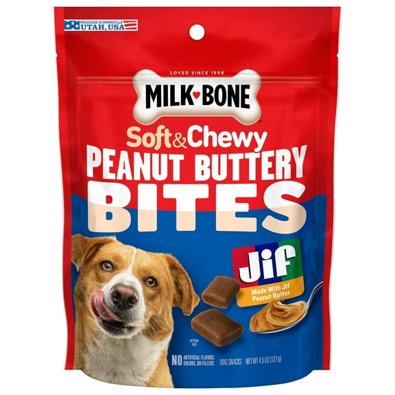Milk Bone Peanut Buttery Bites Soft Dog Treats With Jif Peanut Butter, 4.5 oz Bag