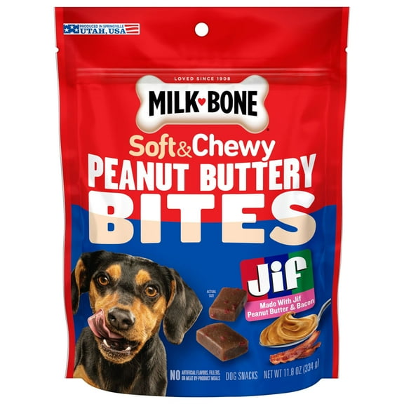 Milk Bone Peanut Buttery Bites Soft Dog Treats With Real Peanut Butter & Bacon, 11.8 oz Bag