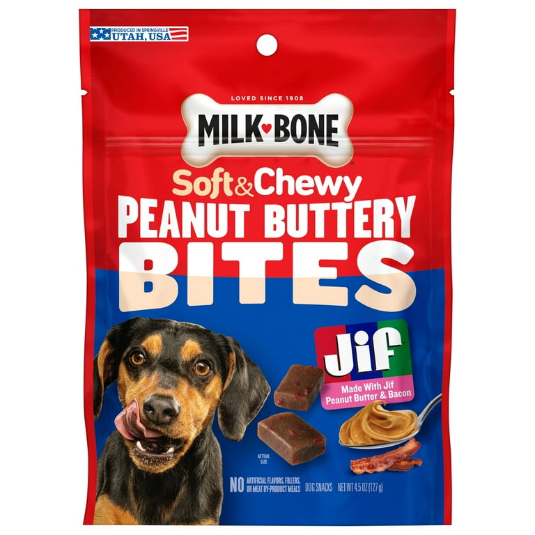 Milk Bone Peanut Buttery Bites Soft Dog Treats with Real Peanut Butter Bacon 4.5 oz. Bag