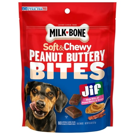 Milk Bone Peanut Buttery Bites Soft Dog Treats With Real Peanut Butter & Bacon, 4.5 oz Bag