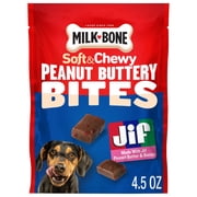 Milk Bone Peanut Buttery Bites, Soft Dog Treats With Jif Peanut Butter & Real Bacon, 4.5 oz Bags