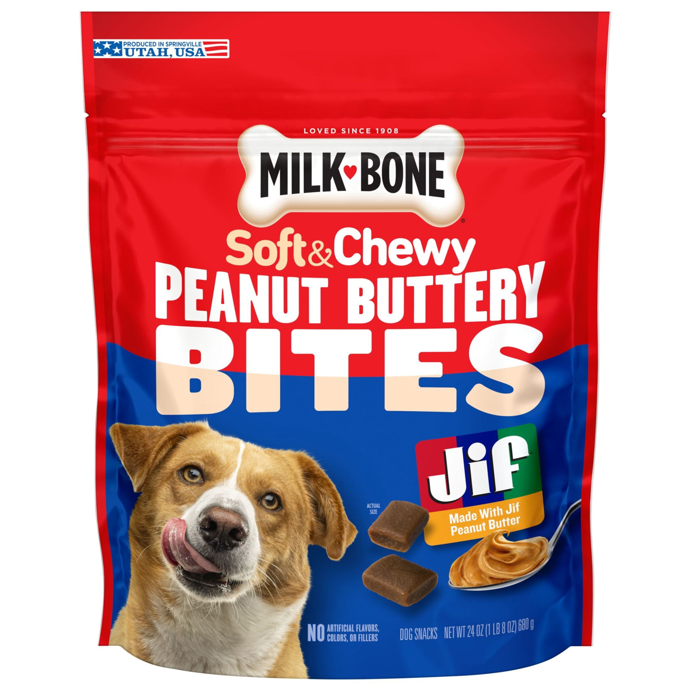 Milk Bone Peanut Buttery Bites, Soft Dog Treats With Jif Peanut Butter, 24 oz Bag