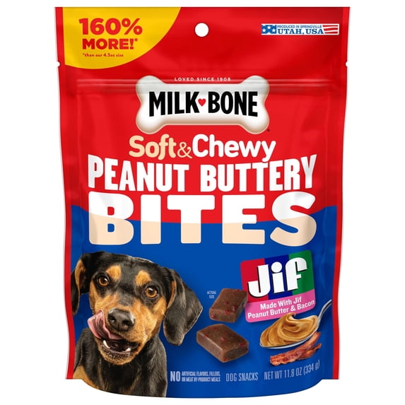 Milk-Bone Peanut Buttery Bites Soft Dog Treats with Jif Peanut Butter