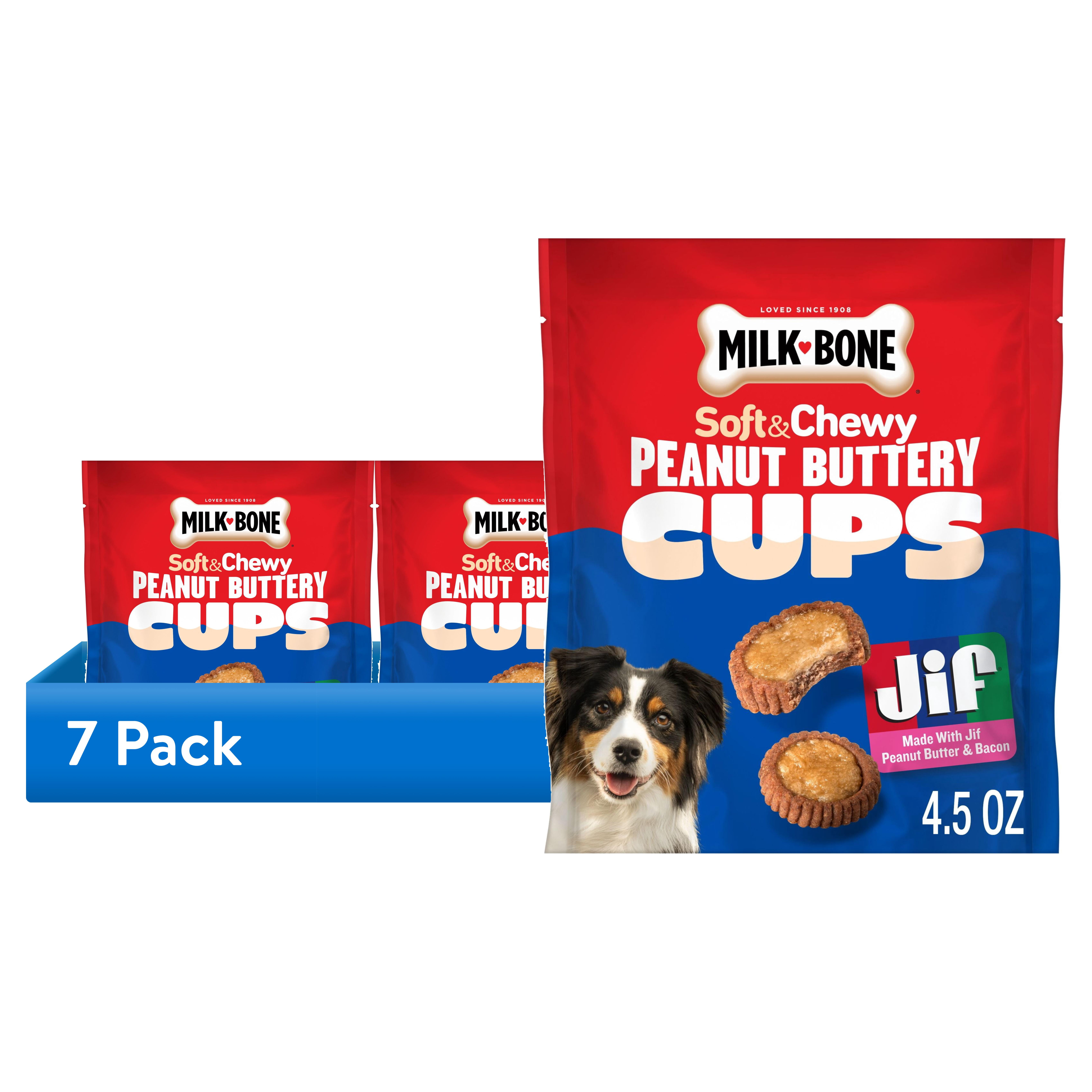 (7 pack) Milk Bone Peanut Buttery Cups, Filled Soft Dog Treats With Jif Peanut Butter & Real Bacon, 4.5 oz Bags