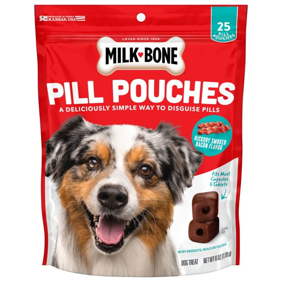 Milk Bone Pill Pouches Dog Treats, Hickory Smoked Bacon Flavor, 25 Count Bag