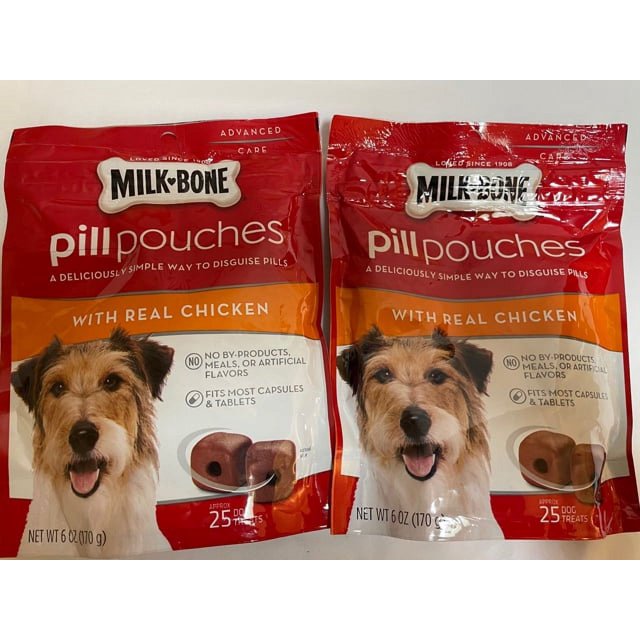 MilkBone Pill Pouches with Real Chicken Dog Treats, 2 6oz packs