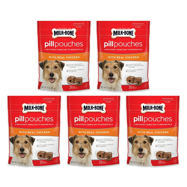 MilkBone Pill Pouches with Real Chicken Dog Treats, 6 ounce (Pack of 5