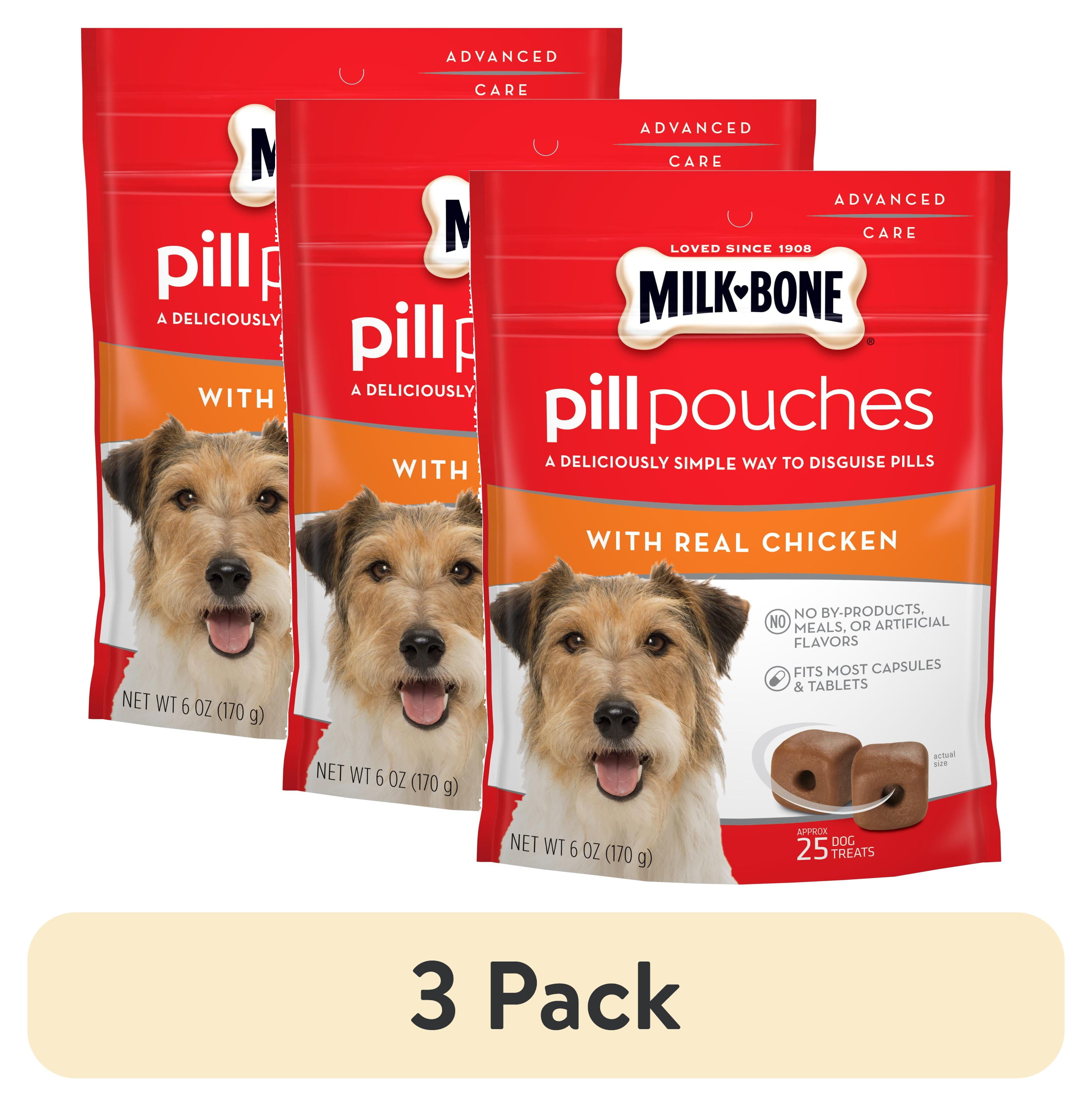 (3 pack) MilkBone Pill Pouches with Real Chicken Dog Treats, 6 ounce