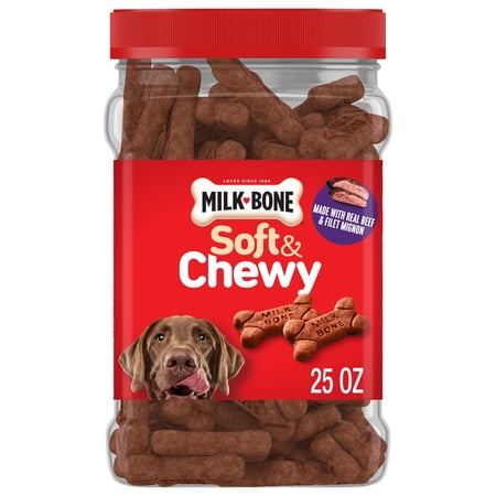 Milk Bone Soft and Chewy Dog Treats, Beef & Filet Mignon Recipe With Chuck Roast, 25oz Container