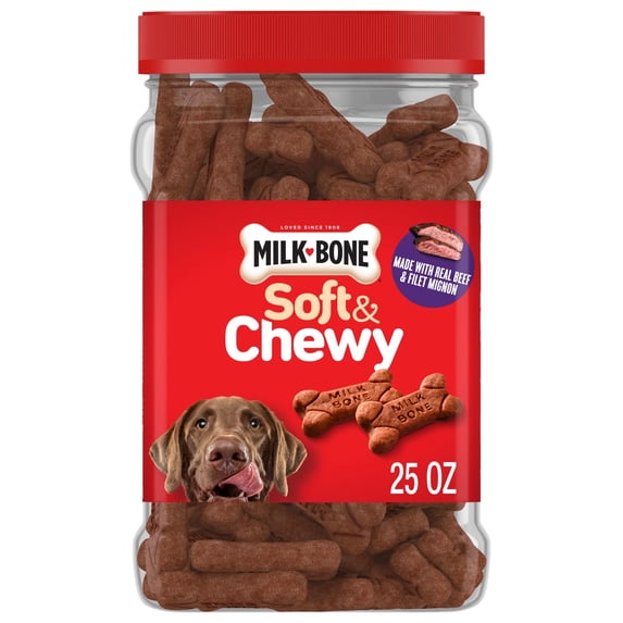 Milk Bone Soft and Chewy Dog Treats, Beef & Filet Mignon Recipe With Chuck Roast, 25oz Container