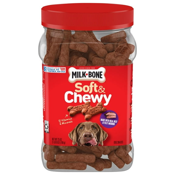 Milk Bone Soft and Chewy Dog Treats, Beef & Filet Mignon Recipe With Chuck Roast, 25oz Container