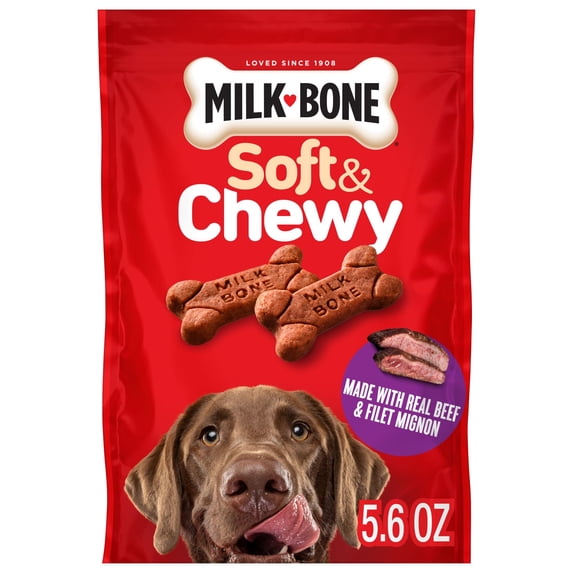 Milk Bone Soft & Chewy Dog Treats, Made with Real Beef & Filet Mignon, 5.6 oz Pouch