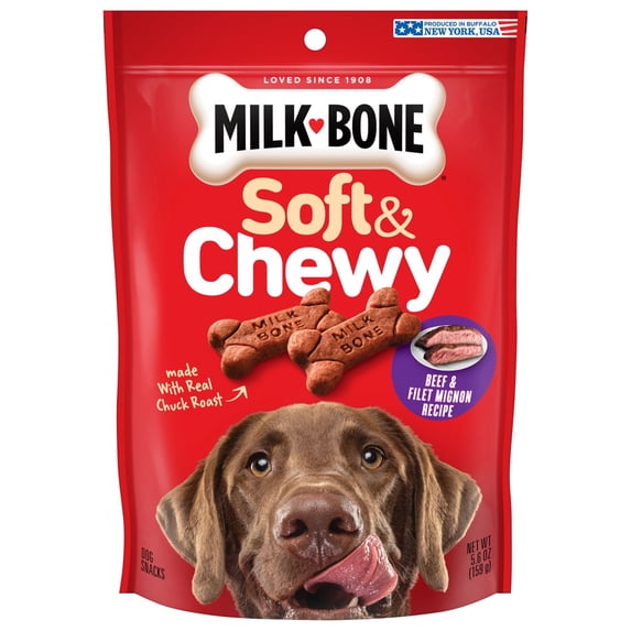 Milk Bone Soft & Chewy Dog Treats, Made with Real Beef & Filet Mignon, 5.6 Ounce Pouch