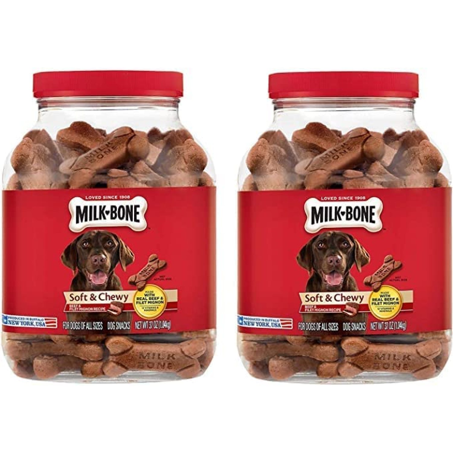.MilkBone Soft & Chewy Dog Snacks (Beef & Filet Mignon Recipe) 37oz (2
