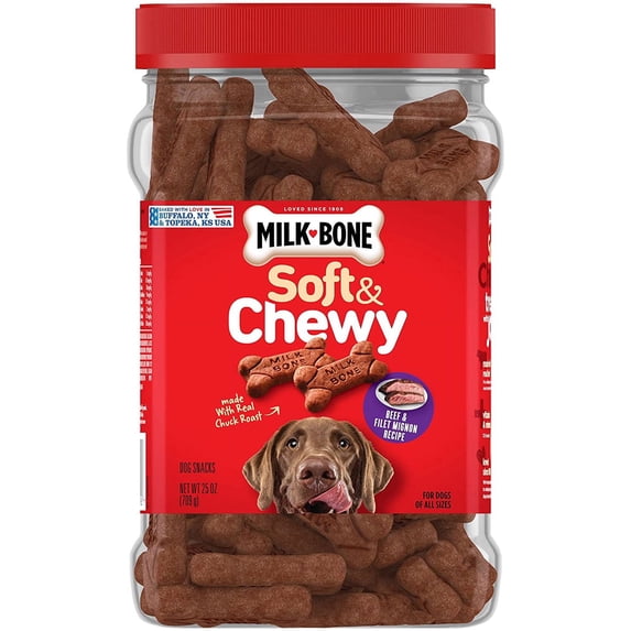 Milk-Bone Soft & Chewy Dog Treats, Beef & Filet Mignon Recipe, 25 Ounces