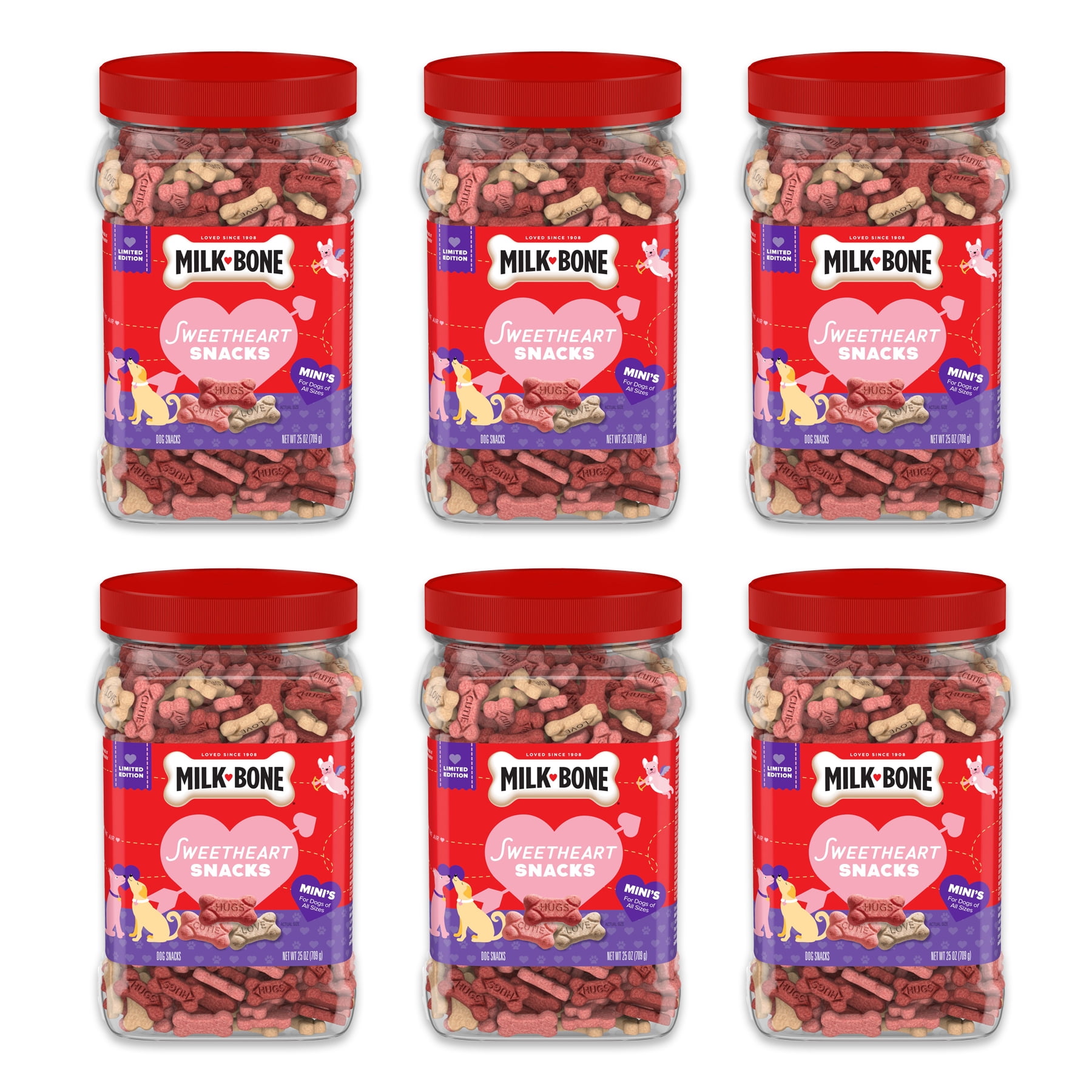 MilkBone Sweetheart Snacks Mini’s Dog Treats, 25 oz. Canister (Pack of