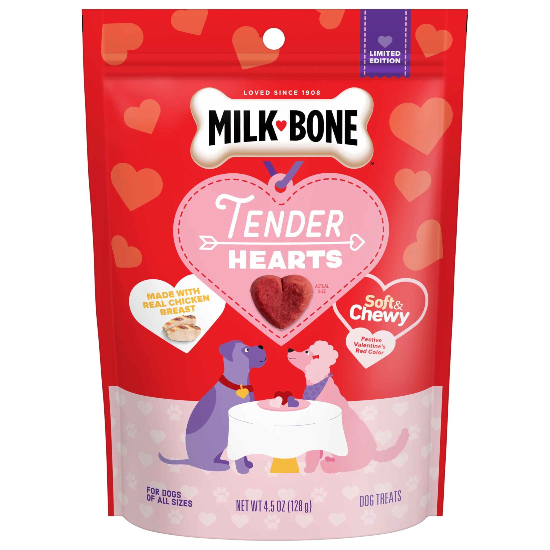 Milk Bone Tender Hearts Soft & Chewy Dog Treats, 4.5 oz Bag