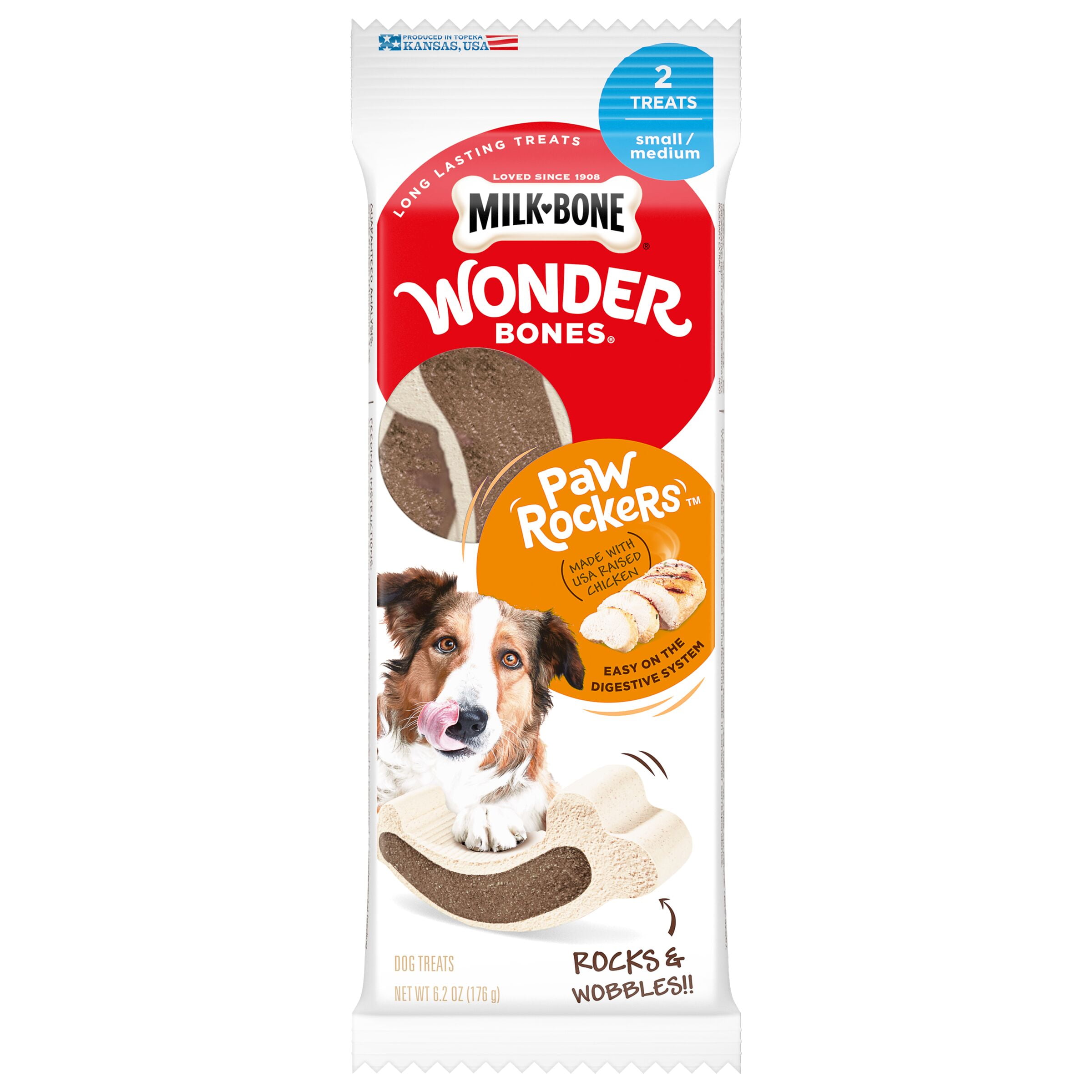 Milk Bone Brandclub Milk Bone Wonder Bones Paw Rockers with Real Chicken Long Lasting Dog Treats Small Medium 6.2 oz