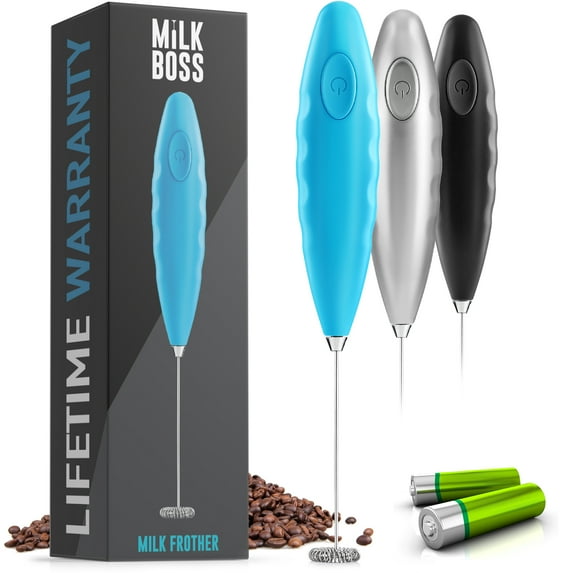 Milk Boss Milk Frother Handheld with Batteries - Comfort Grip Milk Wand - Teal