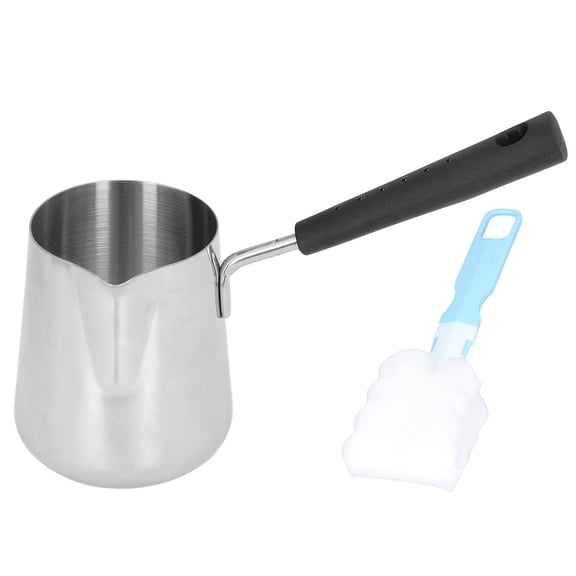 Milk Butter Warmer Pot,350ml Stainless Steel Turkish Coffee Pot,Stovetop Chocolate Melting Pan,Coffee Maker with Heat Resistant Handle and 1pcs Brush for Maple Syrup,Sauce Heating