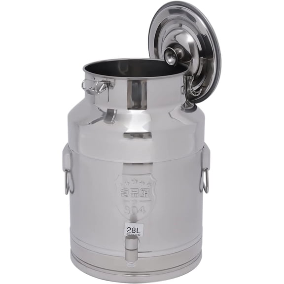 Milk Can with Spigot, 304 Stainless Steel Milk Dispenser Container Pail, 7Gal Stainless Steel Water Jug 28L Hanging Lid Bucket Drink Beverage Dispenser for Oil Tea Wine
