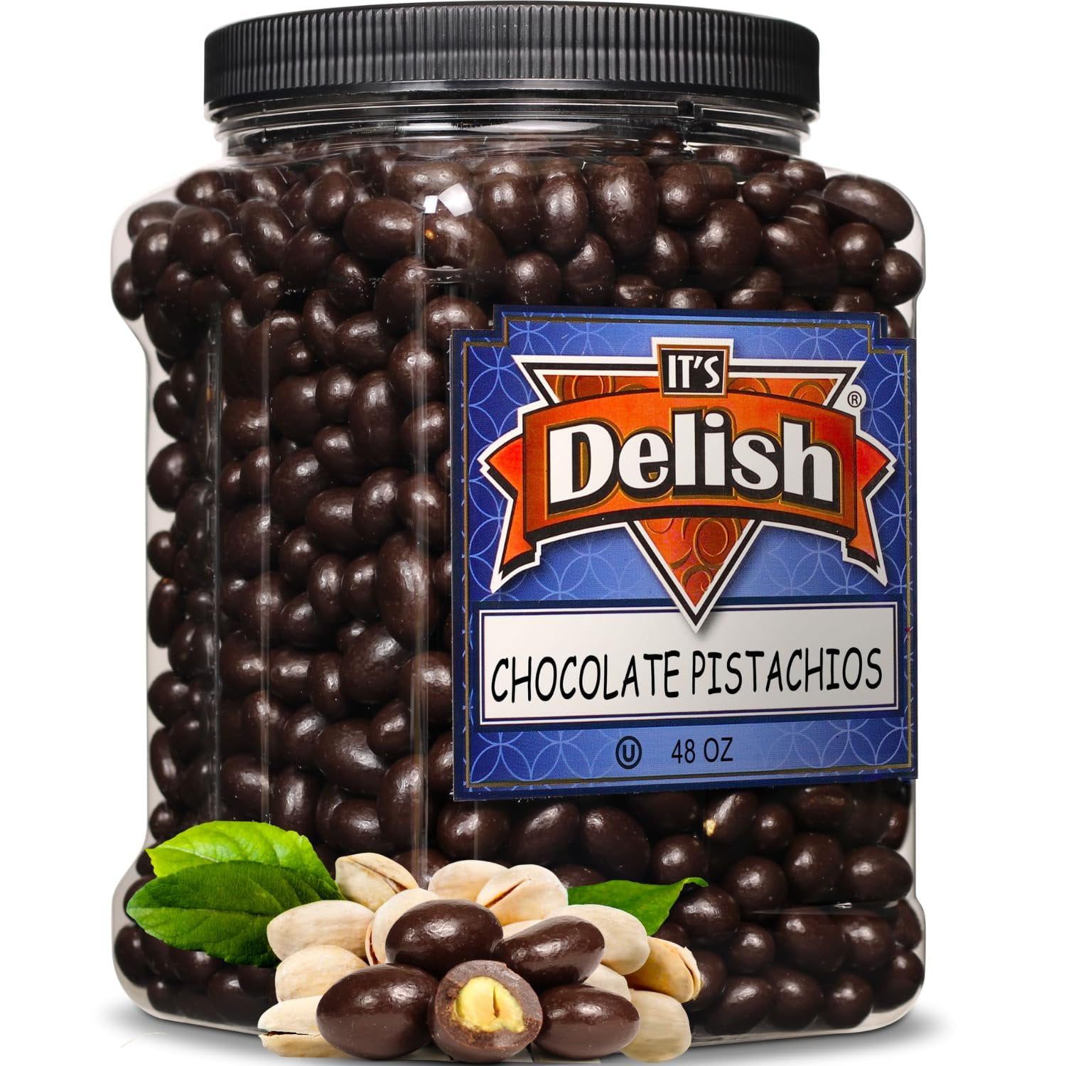 Dark Chocolate Covered Pistachio by It's Delish, 48 OZ Jumbo Container  Chocolate Candy Nuts Bulk Pistachios Chocolates