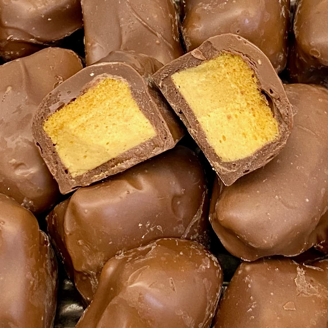 Milk Chocolate Sponge Candy. Crunchie Chunks Of