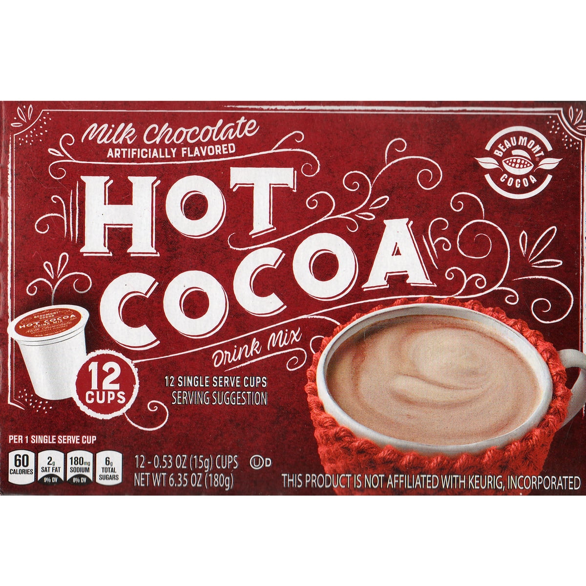 Milk Chocolate Hot Cocoa K Cups : Box of 12 Single Serve Drink Mixes ...