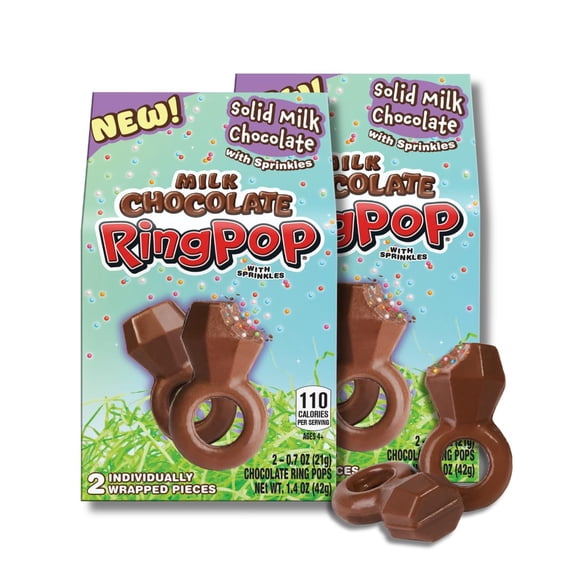 Milk Chocolate Ring Pop - Individually Wrapped Solid Milk Chocolate Rings with Candy Sprinkles - 2 Count, 1.4 oz. Boxes (2, Boxes)