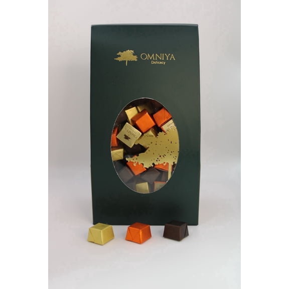 OMNIYA Delicacy  Milk Chocolate Variety Pack (100 PCS)  Assorted Individually Wrapped Flavors  Pistachio, Coffee, and Orange  Elegant Gift for Events, Holidays, and Sharing