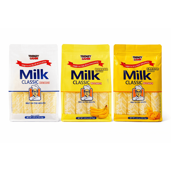 Milk Classic Rice Snack Variety Pack, Non-Fried Healthy Snack, Milk, Banana & Cheese Flavors, 1.97oz (Pack of 3)