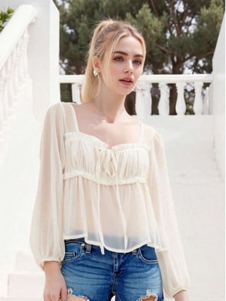 Sheer Tie Front Tops for Women Clothing