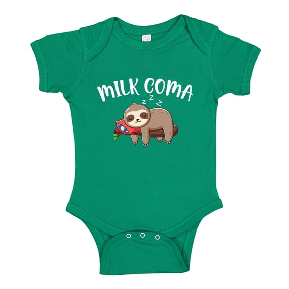 Milk Coma Sloth Baby Bodysuit One Piece 12 mo Kelly Green