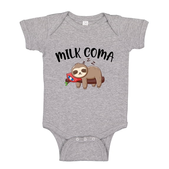 Milk Coma Sloth Baby Bodysuit One Piece NB Athletic Heather