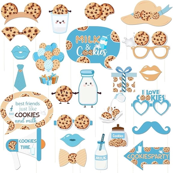 Milk and Cookies Party Decorations, 24PCS Milk and Cookies Theme Photo Props, One Sweet Cookie 1st Birthday Decorations, Chocolate Chip Cookie Baby Shower Party Supplies