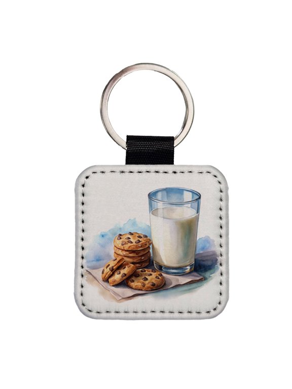 Milk Cookies Watercolor Faux Leather Square Keychain