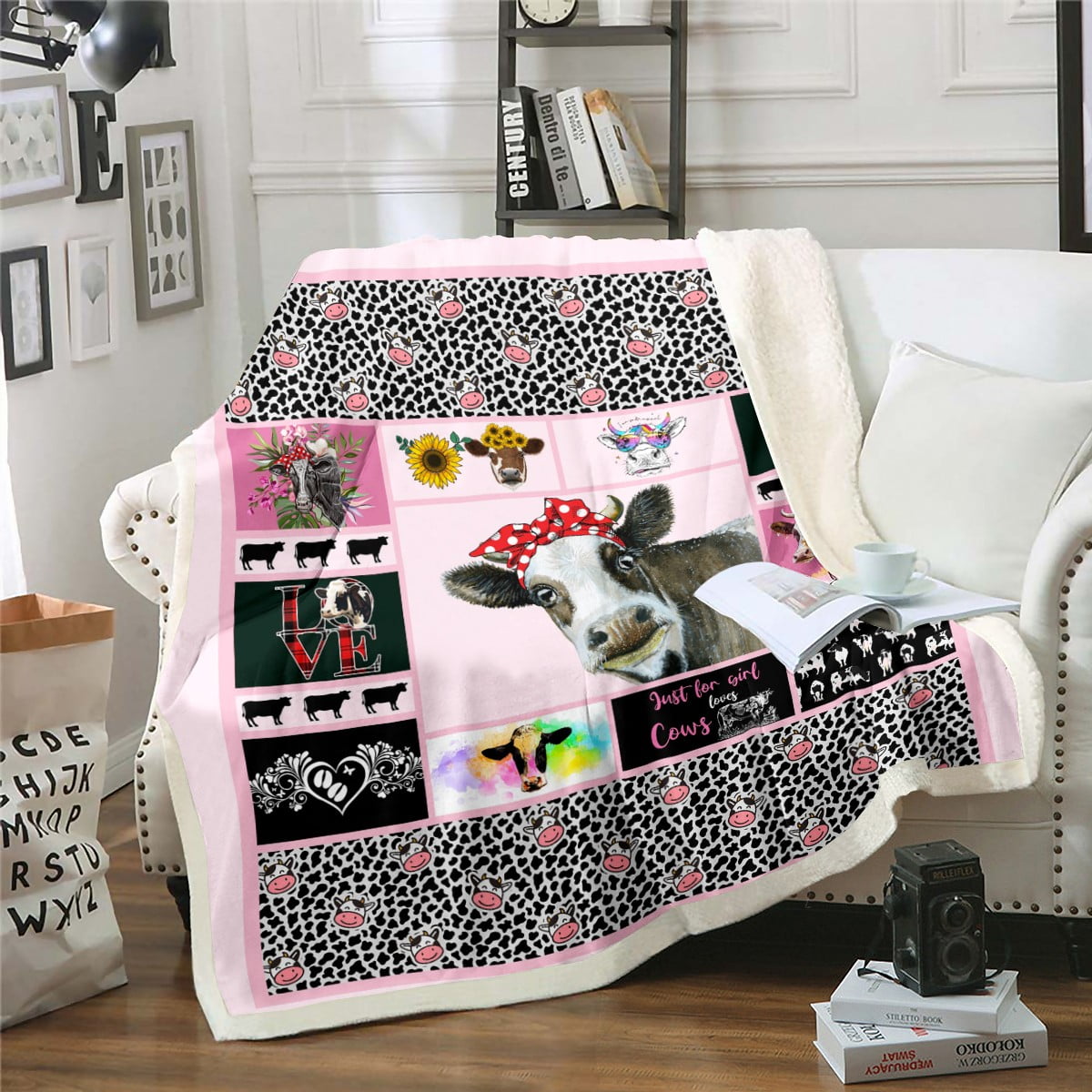 Milk Cow Blanket Black and White Cow Print Throw Blanket 60"x80",Farm