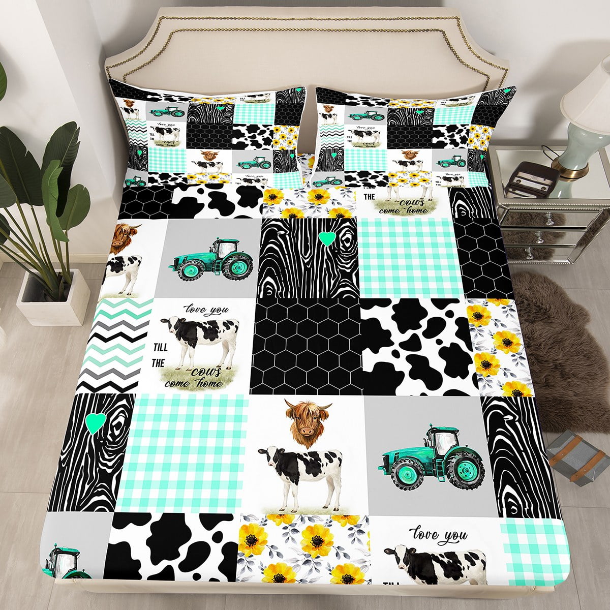 Milk Cow Print Bed Sheets,Boys Trucks Tractor Construction Sheets,Farm ...