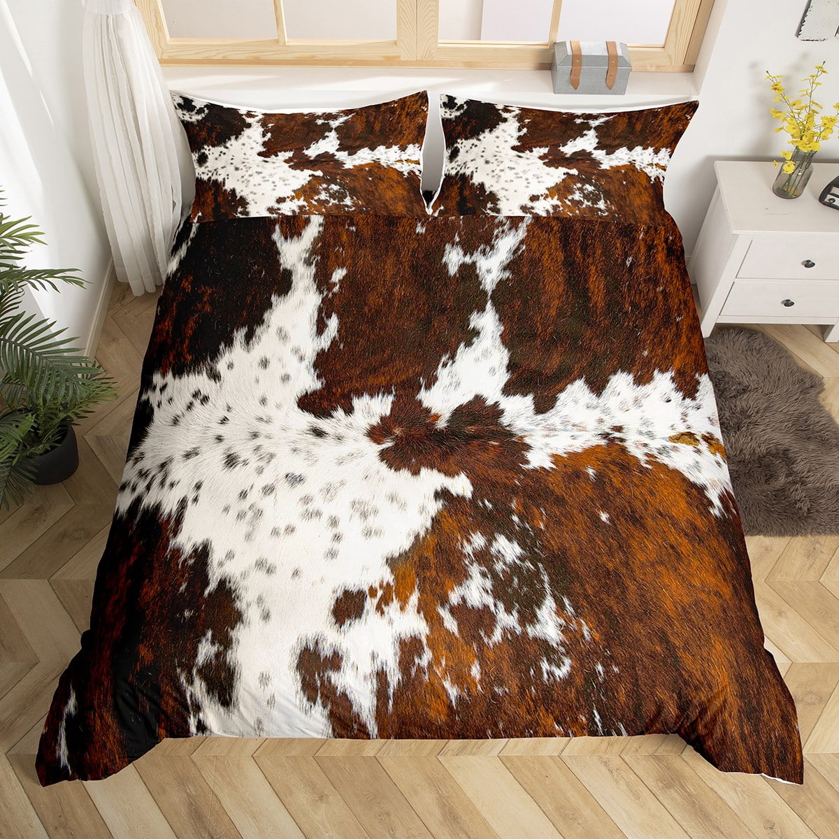 Milk Cow Print Comforter Cover for Boys Girls,Black Brown Cowhide Duvet