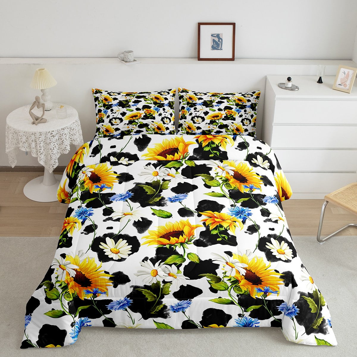 Milk Cow Print Comforter Set Kids Girls Room Decor,Wildlife Farm