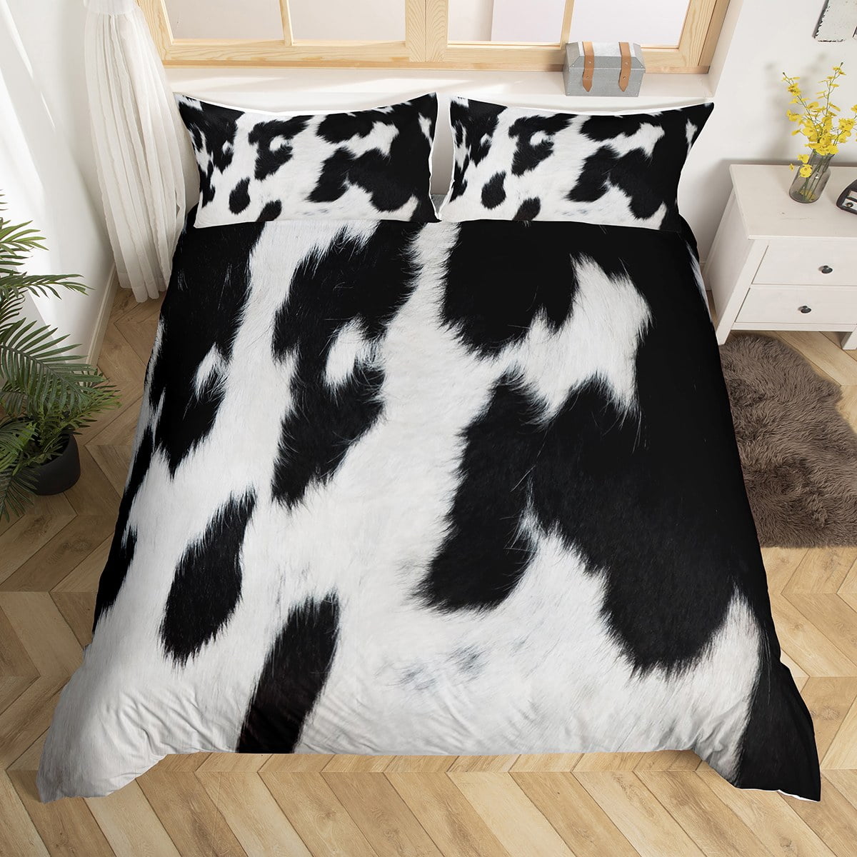 Milk Cow Print Duvet Cover Queen,Black and White Cowhide Comforter