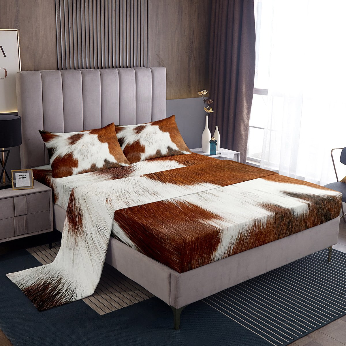 Milk Cow Print Sheet Set for Kids Boys Girls,Brown Highland Cow Cowhide