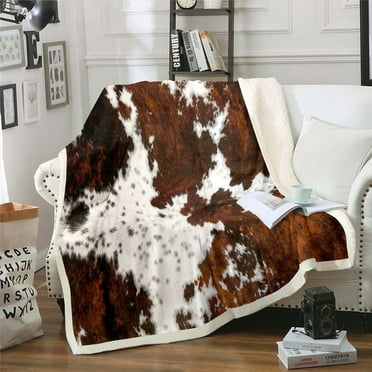 Milk Cow Print Throw Blanket for Sofa Couch,Black Brown Cowhide Fleece Blanket 90"x90",Farmhouse Rustic Animal Skin Western Blanket,Bull Cattle Wildlife Sherpa Blanket Exotic Bohemian Decor