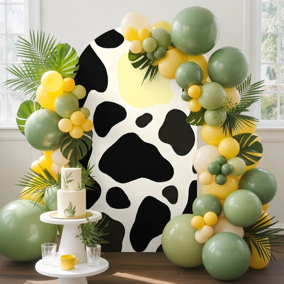 Milk Cow Spots Pattern Arch Backdrop Cover, 5FT, Yellow Black Abstract Spandex Arch Covers Double-Sided Backdrop for Wedding Birthday Party Photo Background Decoration