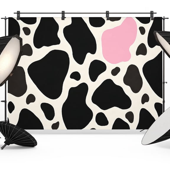 Milk Cow Spots Pattern Backdrops for Photography, Pink Black Abstract Fabric Photo Background Sturdy Studio Props for Photo Studio, Video Recording, Booth & Photoshoot 7x5ft